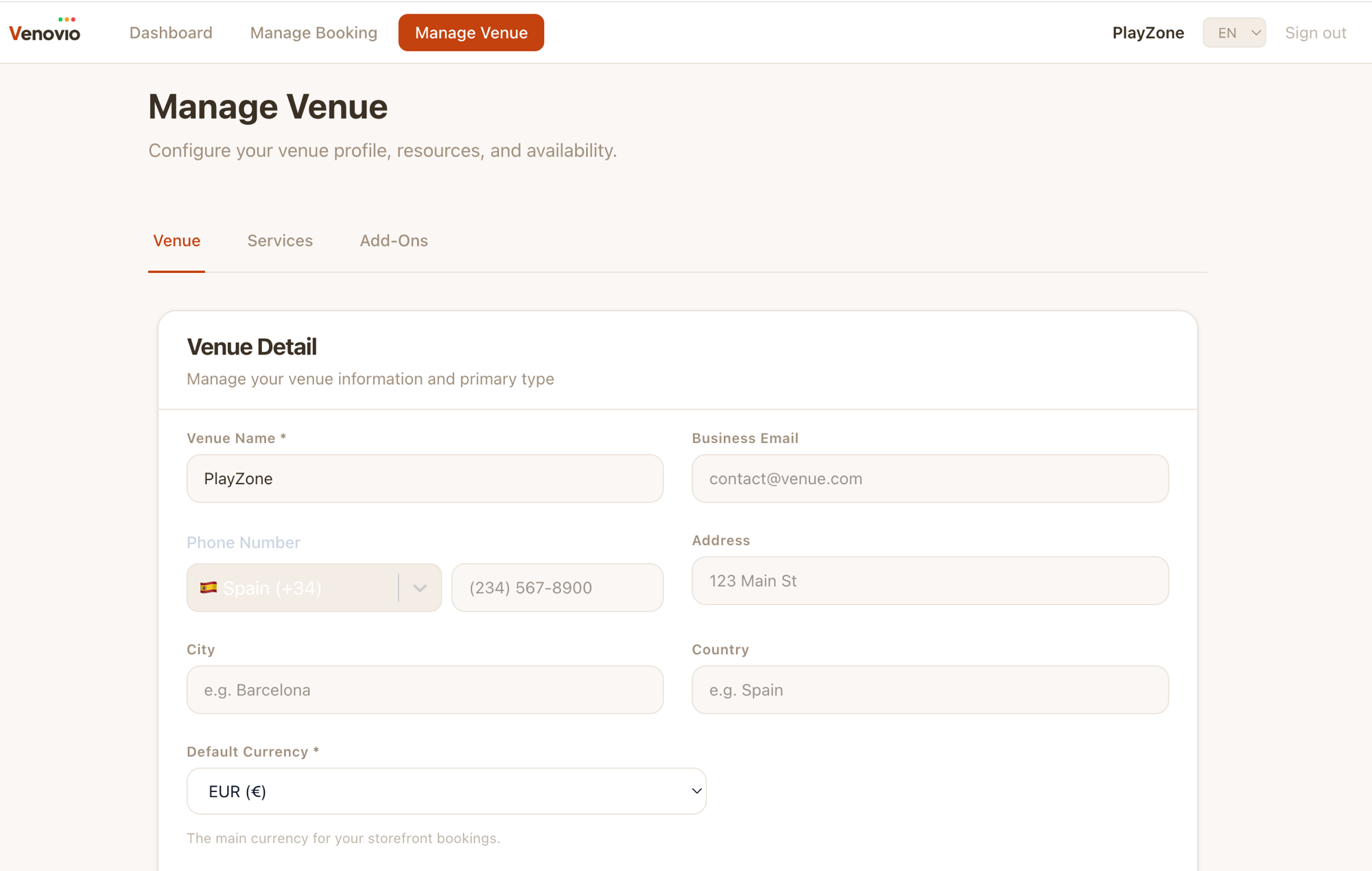 Venue Settings